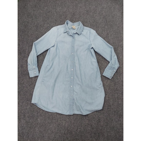 baldwin Tops - Baldwin Shirt Dress Womens Medium Blue Chambray Long Sleeve Button Up Pockets